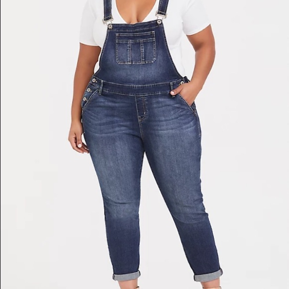 Torrid Crop Overalls, Vintage Stretch Dark Wash Size 18